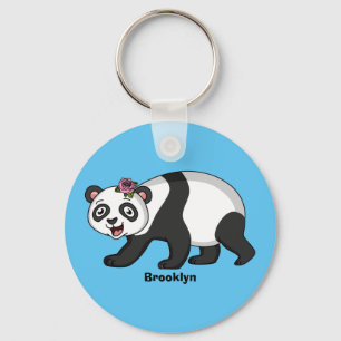 Cute happy panda bear with flower cartoon keychain