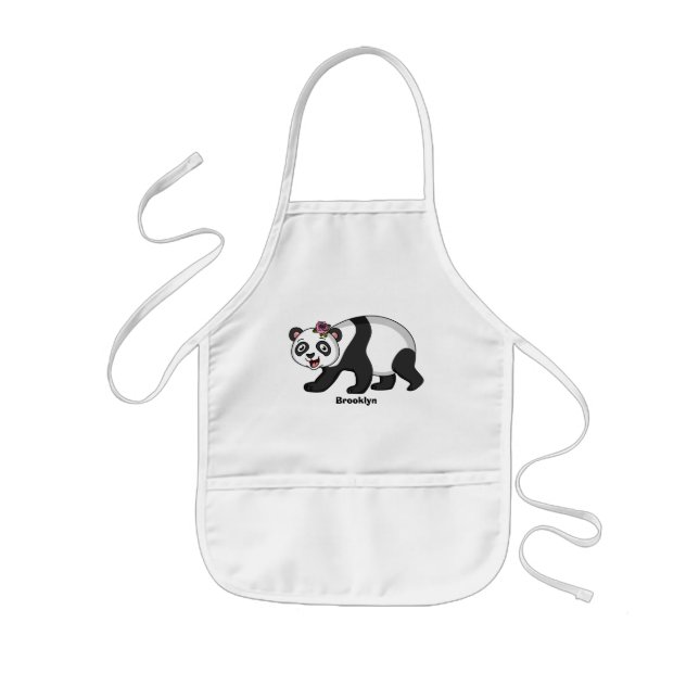 Cute happy panda bear with flower cartoon kids' apron (Front)