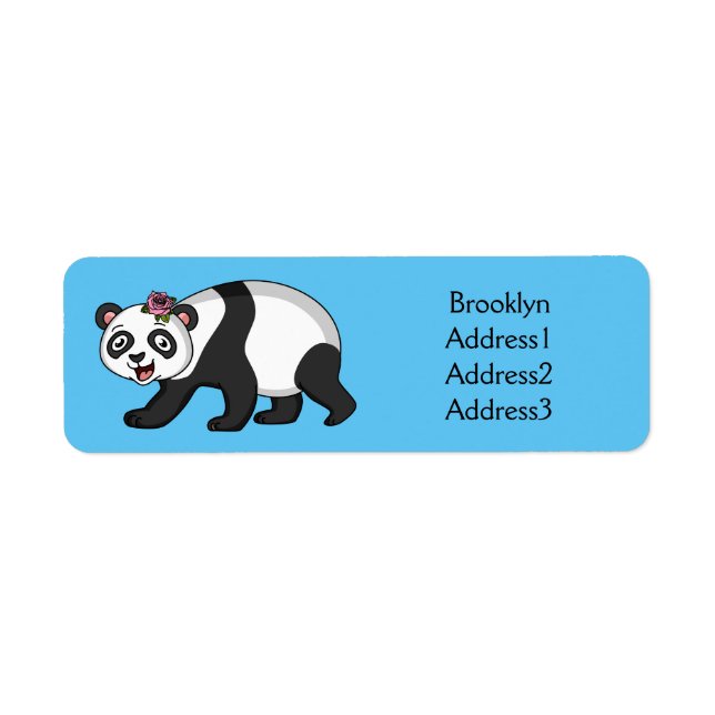 Cute happy panda bear with flower cartoon label (Front)