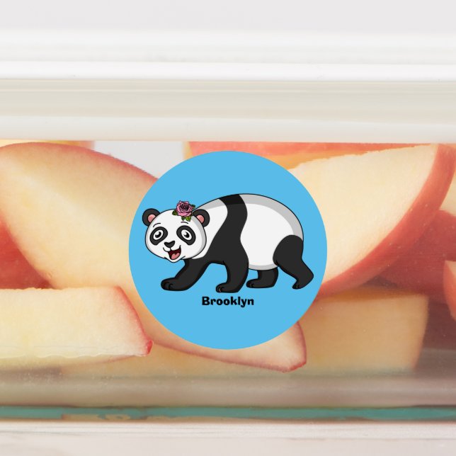 Cute happy panda bear with flower cartoon  labels (Affixed)