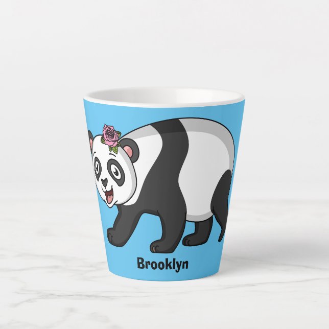 Cute happy panda bear with flower cartoon   latte mug (Front)