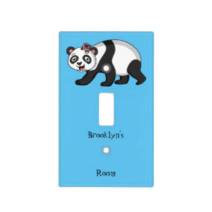 Cute happy panda bear with flower cartoon light switch cover