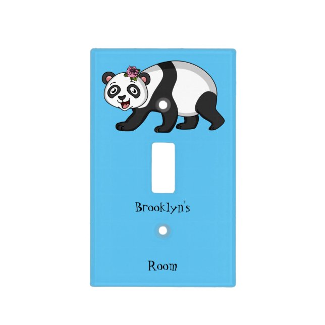 Cute happy panda bear with flower cartoon light switch cover (Front)