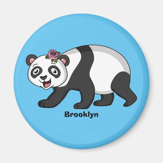 Cute happy panda bear with flower cartoon magnet (Front)