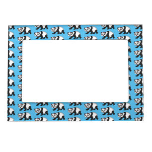Cute happy panda bear with flower cartoon  magnetic frame