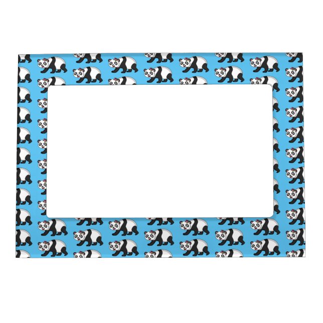 Cute happy panda bear with flower cartoon  magnetic frame (Front)
