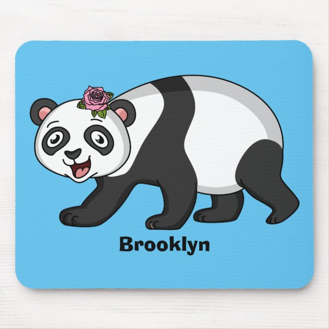 Cute happy panda bear with flower cartoon mouse pad (Front)