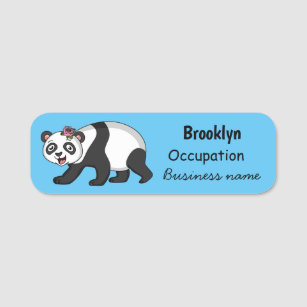 Cute happy panda bear with flower cartoon name tag