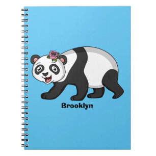 Cute happy panda bear with flower cartoon notebook