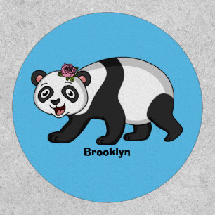 Cute happy panda bear with flower cartoon patch