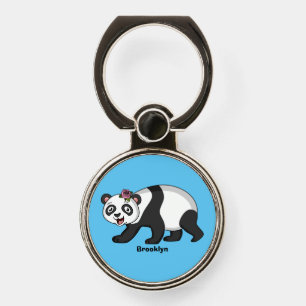 Cute happy panda bear with flower cartoon  phone ring stand