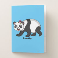 Cute happy panda bear with flower cartoon