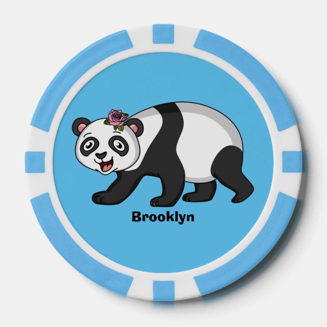 Cute happy panda bear with flower cartoon  poker chips (Front)