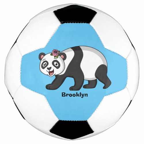 Cute happy panda bear with flower cartoon soccer ball