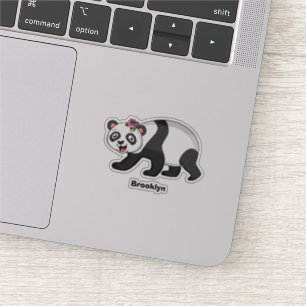 Cute happy panda bear with flower cartoon sticker