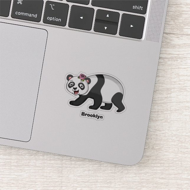 Cute happy panda bear with flower cartoon sticker (Detail)