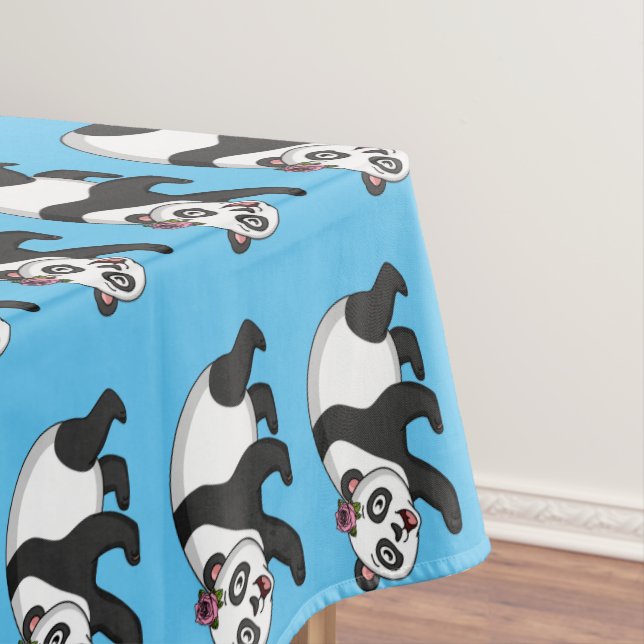 Cute happy panda bear with flower cartoon   tablecloth (In Situ)