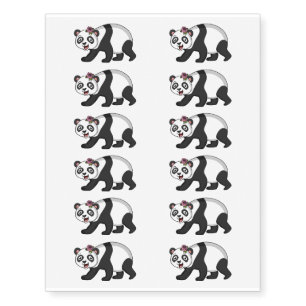 Cute happy panda bear with flower cartoon temporary tattoos