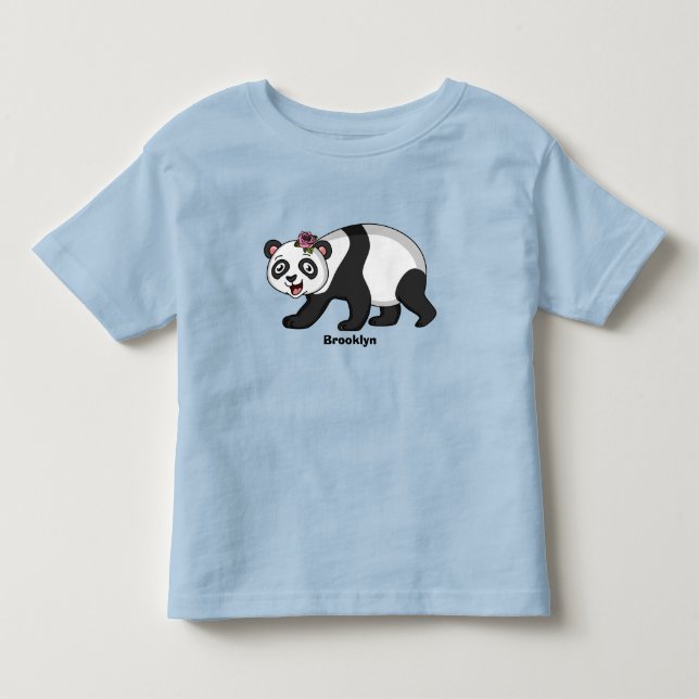 Cute happy panda bear with flower cartoon toddler t-shirt (Front)