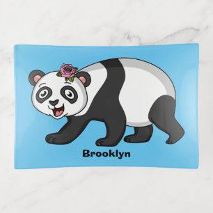 Cute happy panda bear with flower cartoon trinket tray