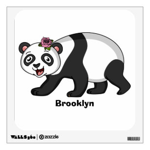 Cute happy panda bear with flower cartoon wall decal
