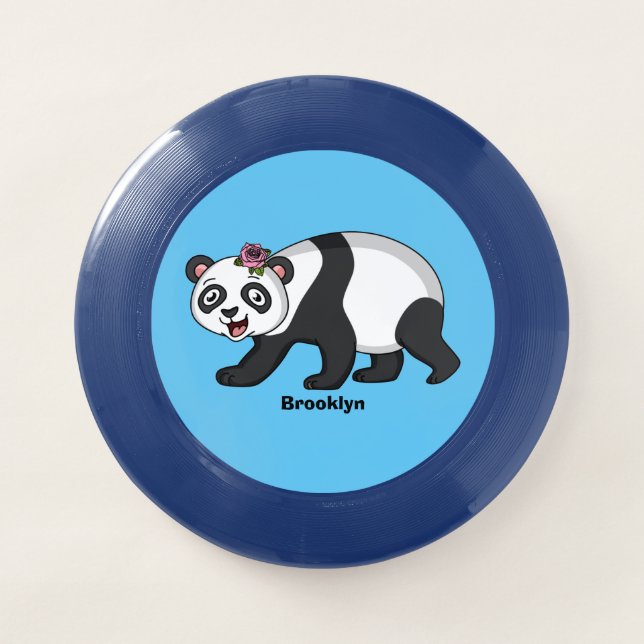 Cute happy panda bear with flower cartoon Wham-O frisbee (Front)
