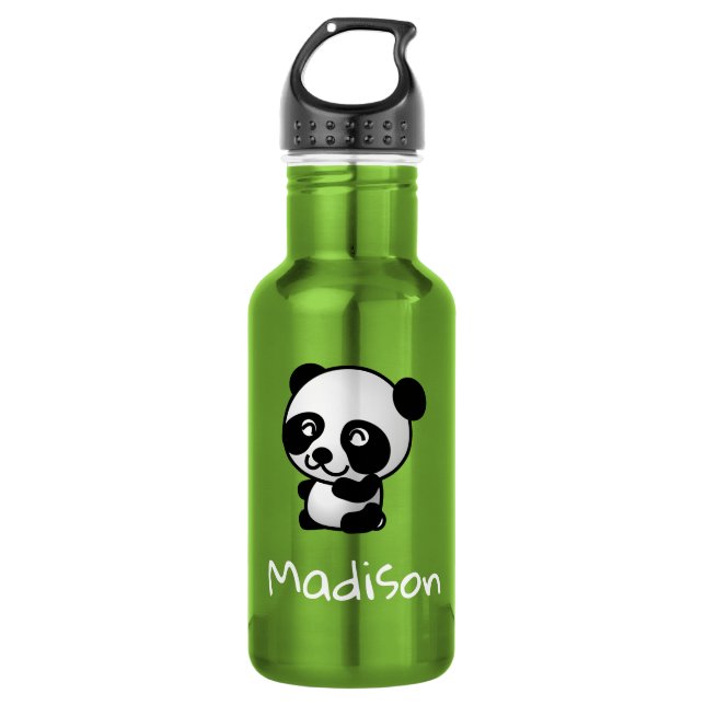 Cute Happy Panda Personalized Girls Name Stainless Steel Water Bottle (Front)