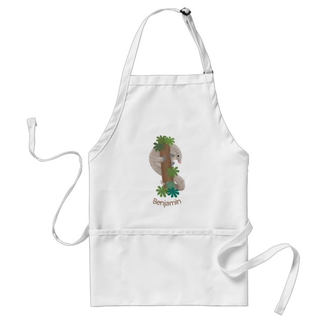 Cute happy pangolin anteater illustration adult apron (Front)