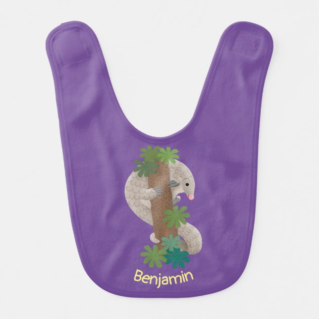Cute happy pangolin anteater illustration baby bib (Front)