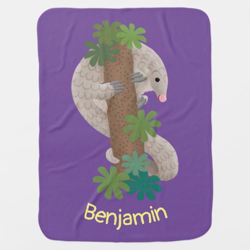 Cute happy pangolin anteater illustration baby blanket