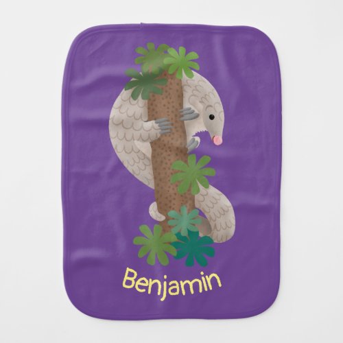 Cute happy pangolin anteater illustration baby burp cloth