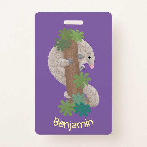 Cute happy pangolin anteater illustration badge