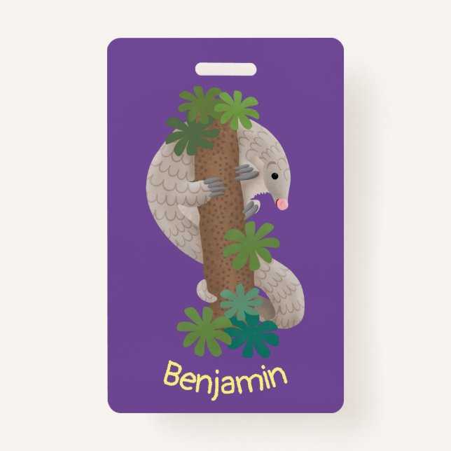 Cute happy pangolin anteater illustration badge (Front)