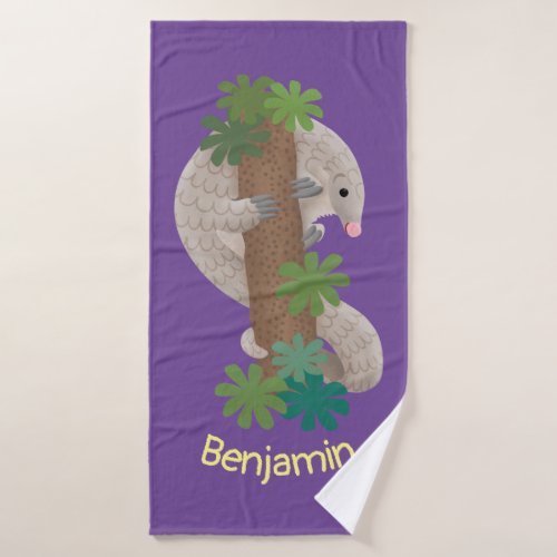 Cute happy pangolin anteater illustration bath towel set