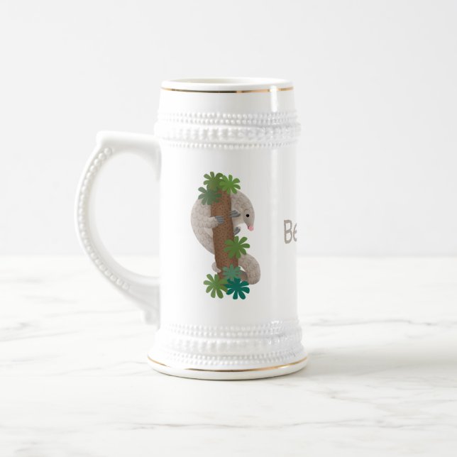 Cute happy pangolin anteater illustration beer stein (Left)