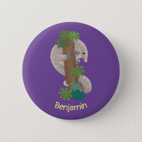 Cute happy pangolin anteater illustration button