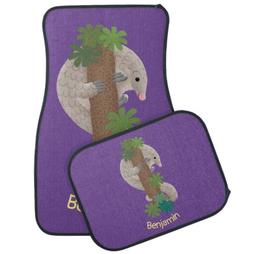 Cute happy pangolin anteater illustration car floor mat