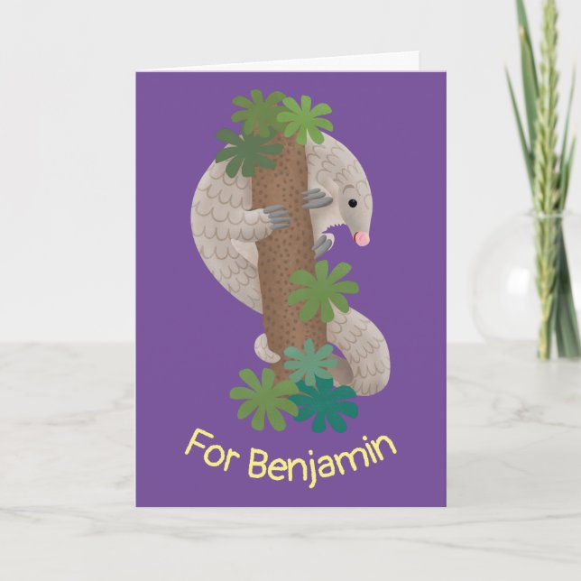 Cute happy pangolin anteater illustration card (Front)