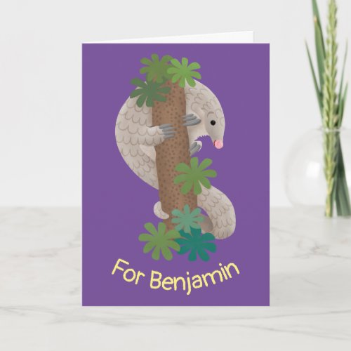 Cute happy pangolin anteater illustration card