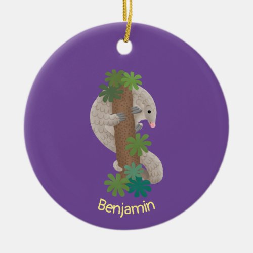 Cute happy pangolin anteater illustration ceramic ornament