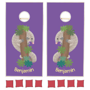 Cute happy pangolin anteater illustration cornhole set
