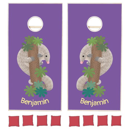 Cute happy pangolin anteater illustration cornhole set