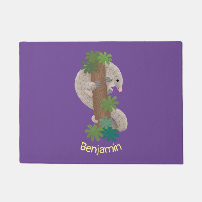 Cute happy pangolin anteater illustration doormat (Front)