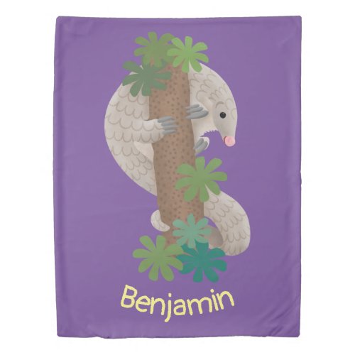 Cute happy pangolin anteater illustration duvet cover