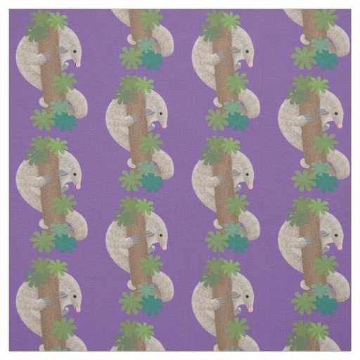 Cute happy pangolin anteater illustration fabric