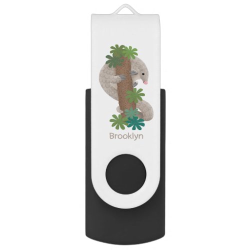 Cute happy pangolin anteater illustration flash drive