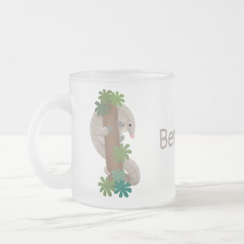 Cute happy pangolin anteater illustration frosted glass coffee mug