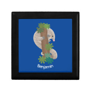 Cute happy pangolin anteater illustration gift box