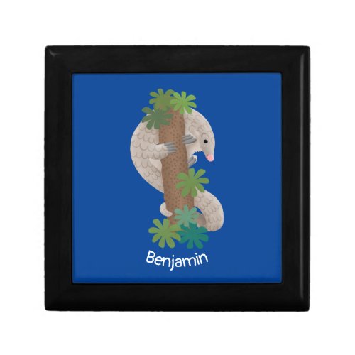 Cute happy pangolin anteater illustration gift box