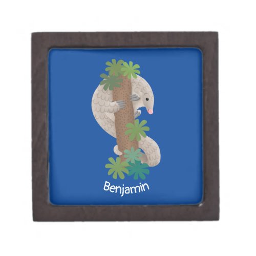 Cute happy pangolin anteater illustration gift box